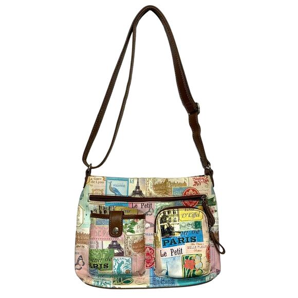 Relic Faux Leather Paris Print Shoulder Bag Small Adjustable Strap Travel Fun - Picture 1 of 9